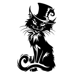 Mischievous Cat in Witch Hat in Artistic Black and White