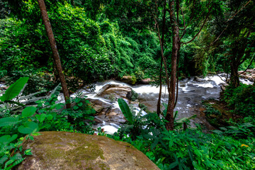 The natural background of the evening twilight, the colorful sky inside Sukhothai Historical Park, a tourist attraction that Europeans always visit.