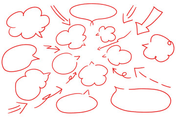 赤い手書き風の矢印とふきだしのセット