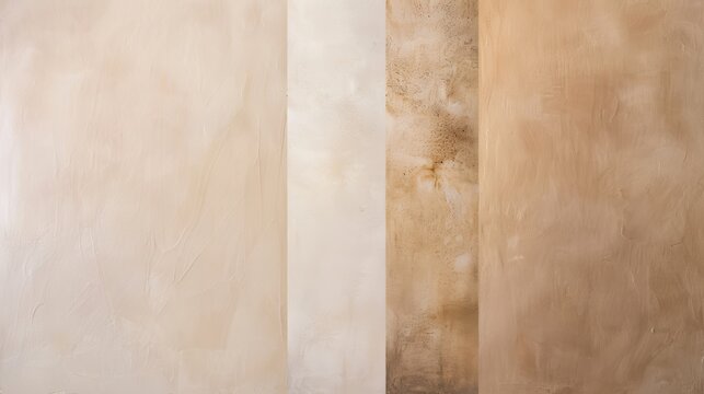 Textured neutral plaster wall in four gradient sections with natural earth tones