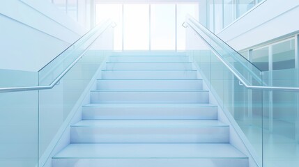 Obraz premium Modern glass staircase in contemporary office building with sunlight