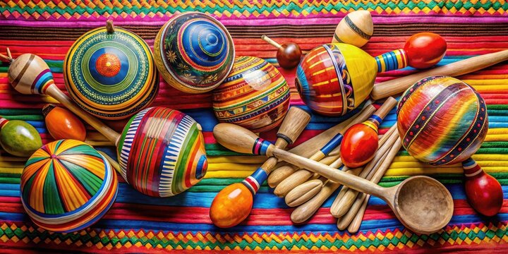 Vibrant Ensemble Of Traditional Colombian Musical Instruments Including Maracas, Gaita, Tiple, And Guacharaca, Set Against A Colorful Backdrop.