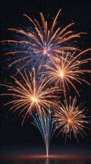 Shimmering firework display illustration. Colorful exploding fire show. Happy new year background