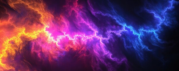 Fototapeta premium Colorful abstract electric storm with vibrant, electrifying energy in a dynamic lightning pattern blending vivid reds, blues, and purples.