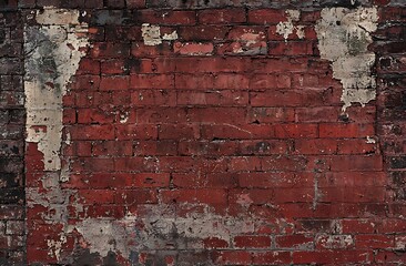 Weathered Red Brick Wall with Peeling Paint Texture