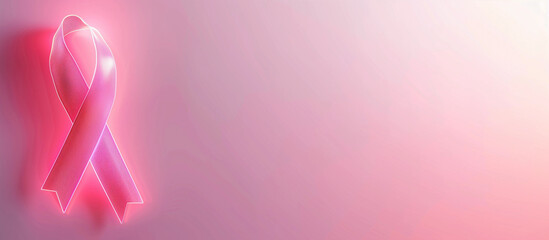 Fabric female pink awareness ribbon neon glow health banner minimal design breast cancer campaign advert abstract soft background copy space banner feminine glowing light bright pretty design






