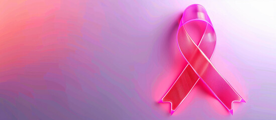 Simple pink breast cancer awareness ribbon neon glow soft gradient background healthcare charity feminine design prevention banner hope illustration







