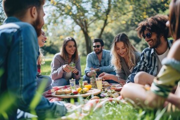 Fototapeta premium Group of diverse friends having a picnic