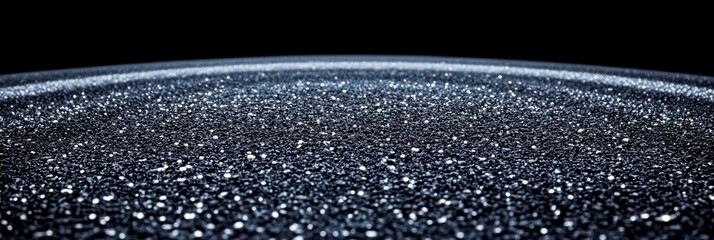 A myriad of tiny, sparkling particles rest on a dark surface, evoking a cosmic landscape at night, filled with an otherworldly shimmer