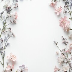 blank white background with a delicate border of pastel flowers
