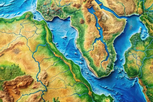 Vibrant world map showcases the majestic Nile River flowing through northeastern Africa, highlighting its serpentine course from Burundi to Egypt's Mediterranean delta.