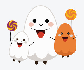 Obraz premium Cute Halloween Ghosts and Monsters Vector Illustration