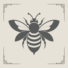 Minimalist vector illustration of a bee in flight, featuring bold black lines and smooth curves.