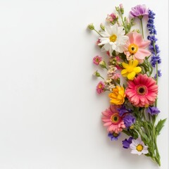 A bouquet of flowers positioned in a blank background