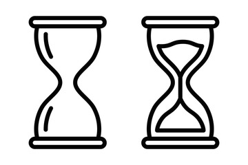 Outline of two hourglass icons. Vector illustration symbolizing time, waiting, or deadlines. Editable stroke.