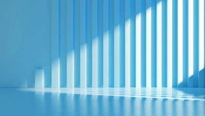 Obraz premium Minimalist blue interior with vertical lines and shadows creating a tranquil atmosphere