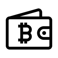 Minimalistic outline of a wallet with a Bitcoin symbol. Vector illustration representing cryptocurrency and digital payments. Editable stroke.