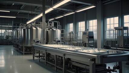 Naklejka premium Yogurt production process using advanced automated machinery