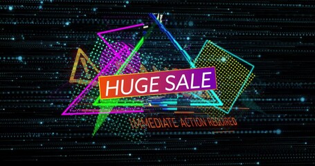 Animation of huge sale text over neon vibrant pattern background - Powered by Adobe