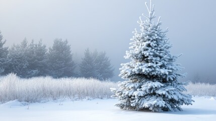 Fototapeta premium Snowy Pine Tree in a Winter Wonderland