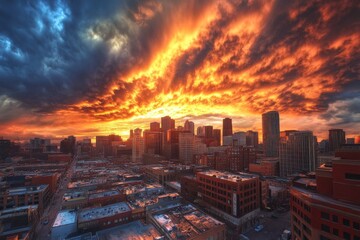 Fiery Sunset over Urban Skyline
