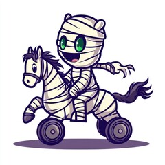 Obraz premium Cute Mummy Riding a Rocking Horse