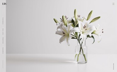 Elegant White Lily Arrangement in Glass Vase on Light Wooden Surface