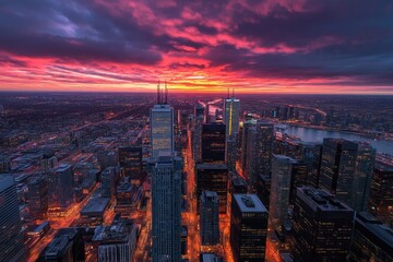 Fototapeta premium Cityscape at Sunset with Dramatic Skies