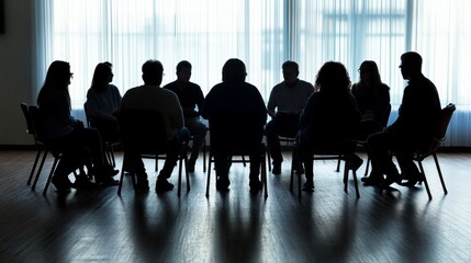 People seated in a circle for a discussion or therapy session.