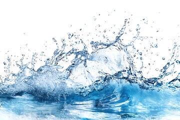 Dynamic Water Splash with Vibrant Blue Tones Against a White Background