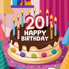 Chocolate Cake with 20 th number Candles