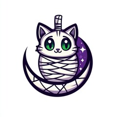 Fototapeta premium Cute Mummy Cat Sitting on a Crescent Moon