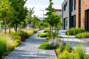 Naklejka premium Series of alleys and streets designed with green infrastructure