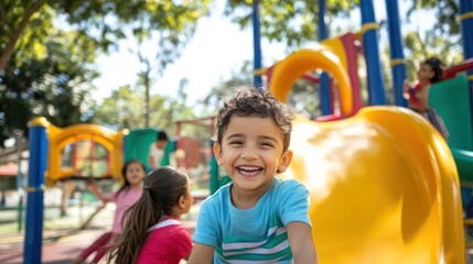 Obraz premium Joyful Child on Playground Slide