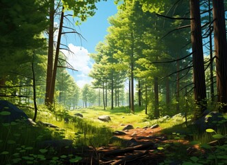 Fototapeta premium Forest on a sunny day with bright sunlight