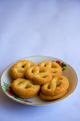 Danish butter cookies, Close up of butter cookies coated with white sugar, sweet cookies