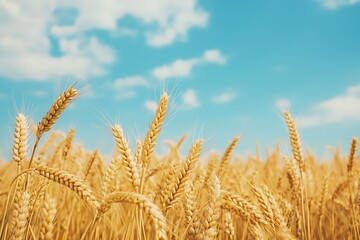 Fototapeta premium Golden Wheat Field Under a Bright Blue Sky