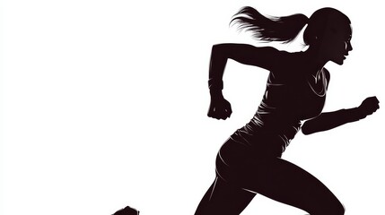 Obraz premium Silhouetted runner, female athlete sprints, vector isolated