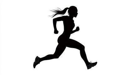 Silhouetted runner, female athlete sprints, vector isolated