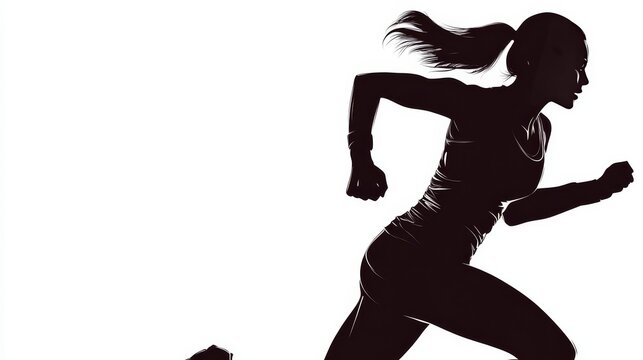 Silhouetted runner, female athlete sprints, vector isolated