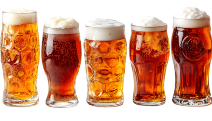 a row of glasses of beer. 