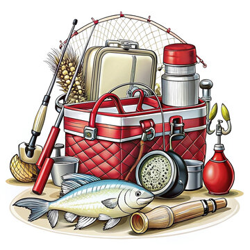 fishing gear still life red white clip art preview