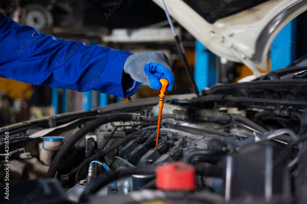 Poster close up hand hispanic latin male mechanic repairs car in garage. closeup hand. auto car mechanic ch