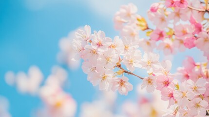 Delicate Pink Cherry Blossoms Against a Blue Sky