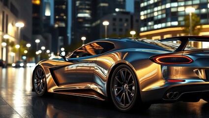 Sleek Sports Car in City Lights