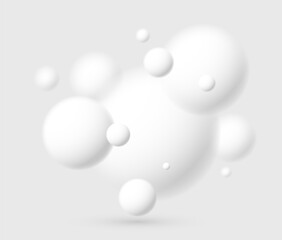 Light and soft 3D defocused spheres vector abstract background, relaxing ambient theme with white balls in levitation, atmospheric wallpaper.