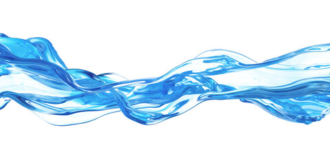 Bright blue liquid flowing in the air horizontal waves Isolated on White or Transparent Background