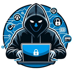 hacker with laptop computer emoji 3d smiley face smile isolated on transparent background - Generative AI