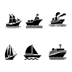 set of silhouettes of ships and icon ships