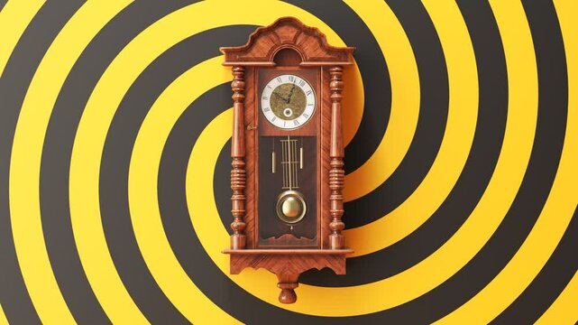 Vintage Wooden Pendulum Clock Hanging On A Colorful Spinning Wall